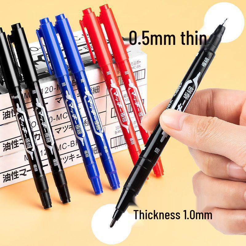 Pack of 10 [Newcomer 0.01] Dual-Tip Black Marker Pens: Fine & Broad, Oil-Based, Waterproof.