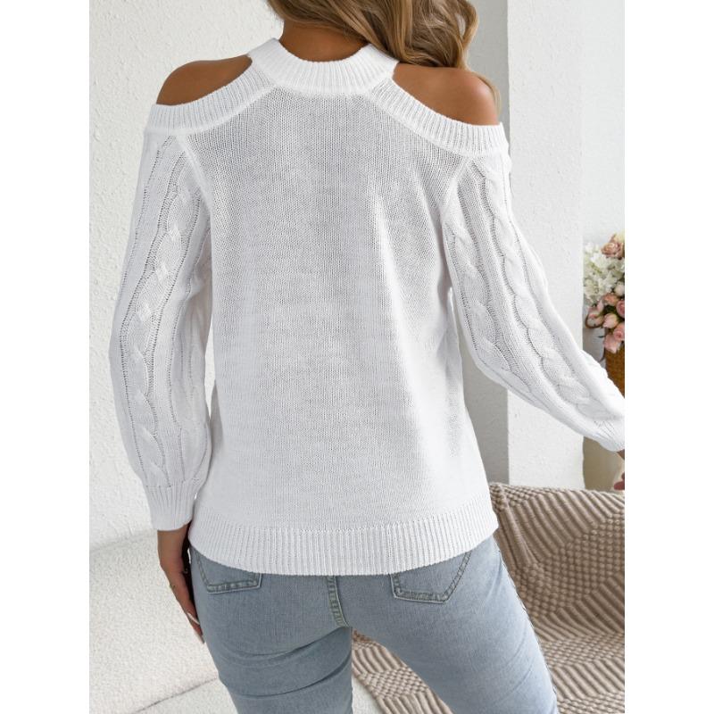 Womens Casual Solid Off Shoulder Long Sleeve Pullover Sweater