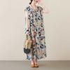 New Literary Retro Large Size Loose Thin Short-sleeved Long Dress Female
