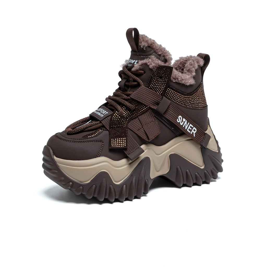 Autumn new versatile casual velvet warm thick-soled muffin heightening sports shoes small women's shoes