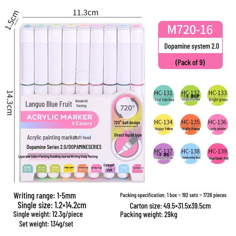 

Жидкие акриловые маркеры Blue Fruit M720 с мягким наконечником - Набор кистей пастельных цветов для студентов-художников, непрозрачные
