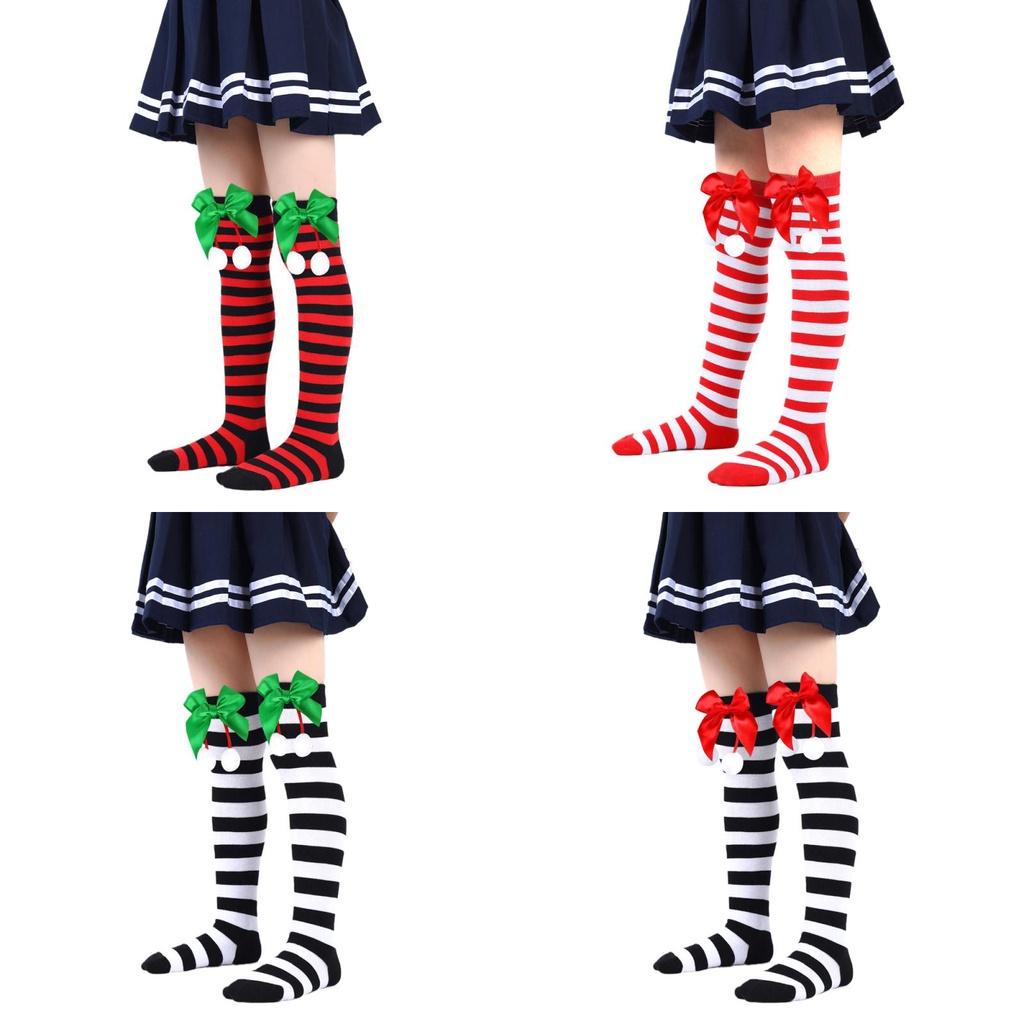 Cute Butterfly Bow Christmas Socks For Girls Long Tube Polyester Fabric