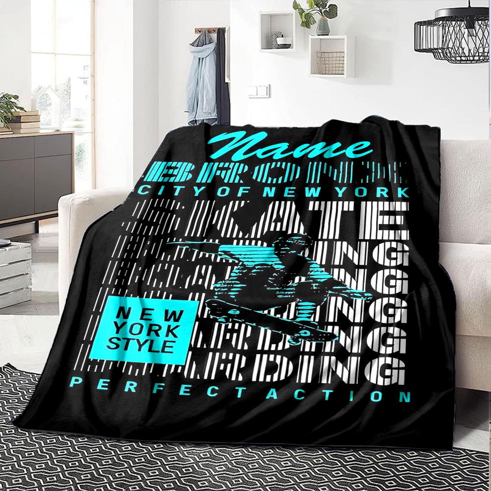 Custom Name skateboard Theme Printed Blanket - Perfect for Couch, Bed, Travel & Outdoor Use | Machine Washable, Cozy & Durable.