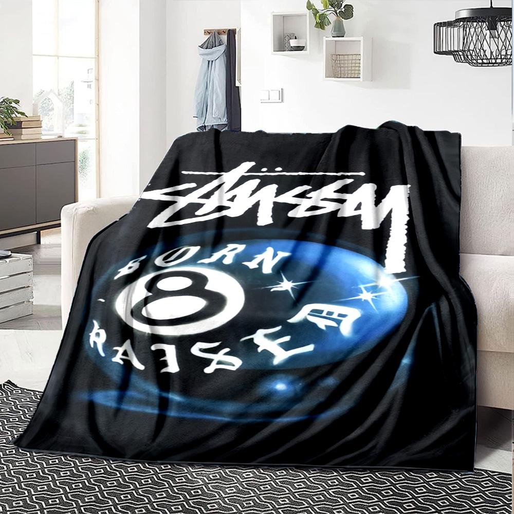 Camo Filled Signature Logo Flannel Blanket, Black Base Street Graffiti Style Soft Throw Blanket