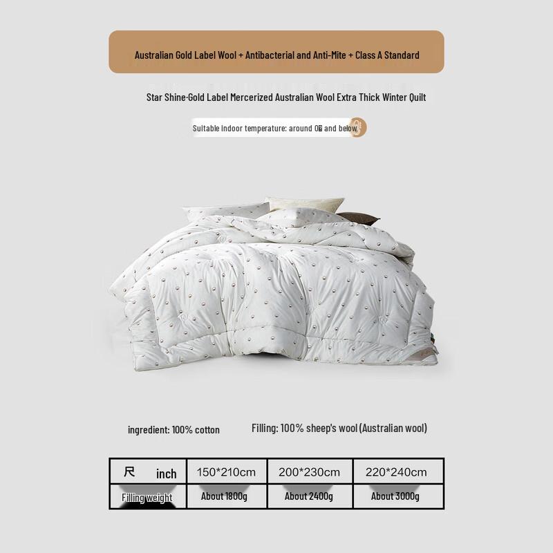 Mercury Home Textiles Gold Standard 100% Australian Wool Quilt