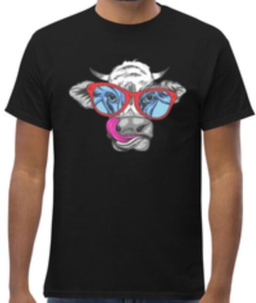 T-shirt graphique vache mignonne avec lunettes S