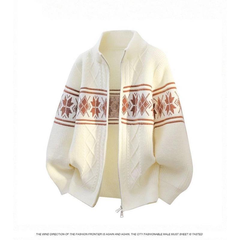 

Men s Black Knit Zipper Jacket Argyle Pattern Striped Warm Casual Sweater Outerwear Coat 4XL білий