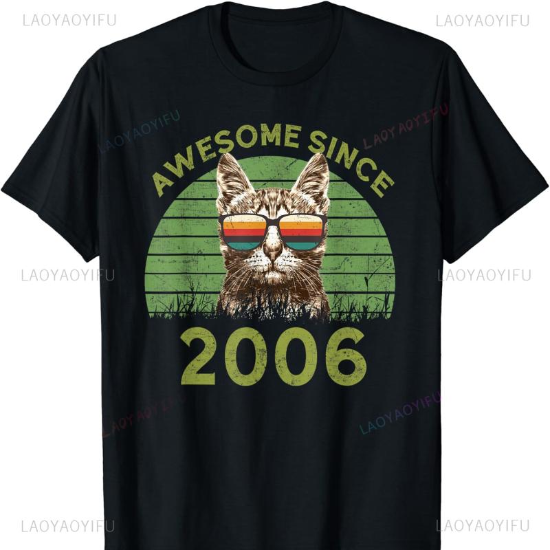 Awesome Since 2006 Funny Cat Birthday Gift T-Shirt Graphic T Shirts Women Clothes Gothic Harajuku Casual Fashion Comfortable Top