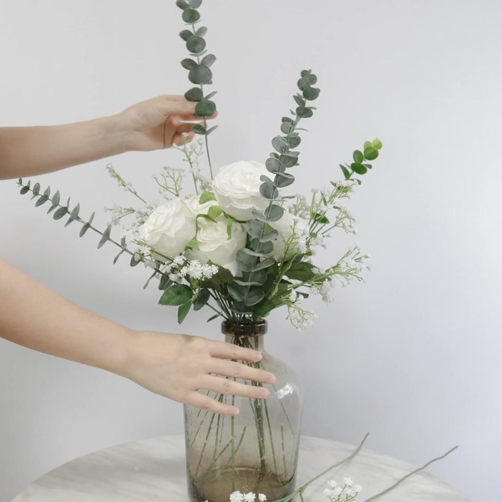 DEEMEI 18pcs Babys Breath Artificial Flowers Fake Eucalyptus Leaves Flowers Bouquet Artificial White Gypsophila Bouquets Real Touch Faux Flowers for