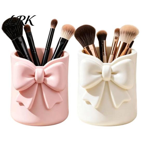 Organized Makeup Tool Storage Box with Bow Decor, 3D Printed Multifunctional Organizer, Stationery And Cosmetic Holder Durable Plastic Case