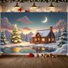 Christmas Party Banner Cloudy Sky Christmas Tree Banner Holiday Banner Moon Stars Pattern For Home Party New Year Decoration