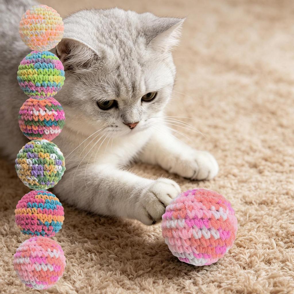 Cat Ball Toy 6-pieces Colorful Interactive Scratcher Playing With Bell Cat Toy For Indoor Outdoor Couch Corner Home Apartment