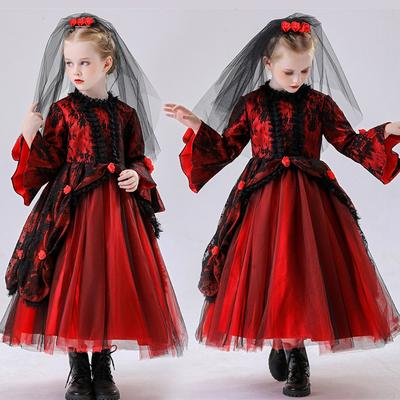 Halloween Kinder Vampir Mädchen Hexe Roter Geist Braut Prinzessin Kleid Mädchen Fotografie Lauf Show Kostüm