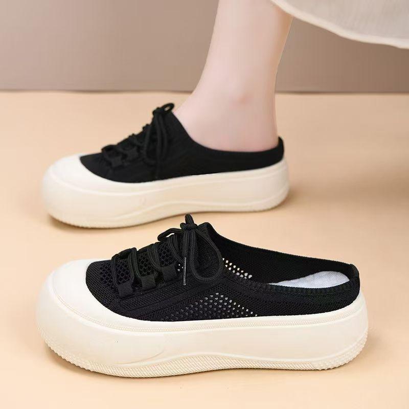 Women's Summer New Baotou Hollow Out Mesh Slippers Thick Sole Non Slip Lightweight Breathable Outdoor Half Slippers Sandals