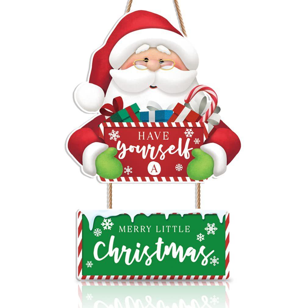 Wooden Santa Claus Porch Sign Hanging Plaque Christmas Holiday Welcome Decoration for Door and Wall