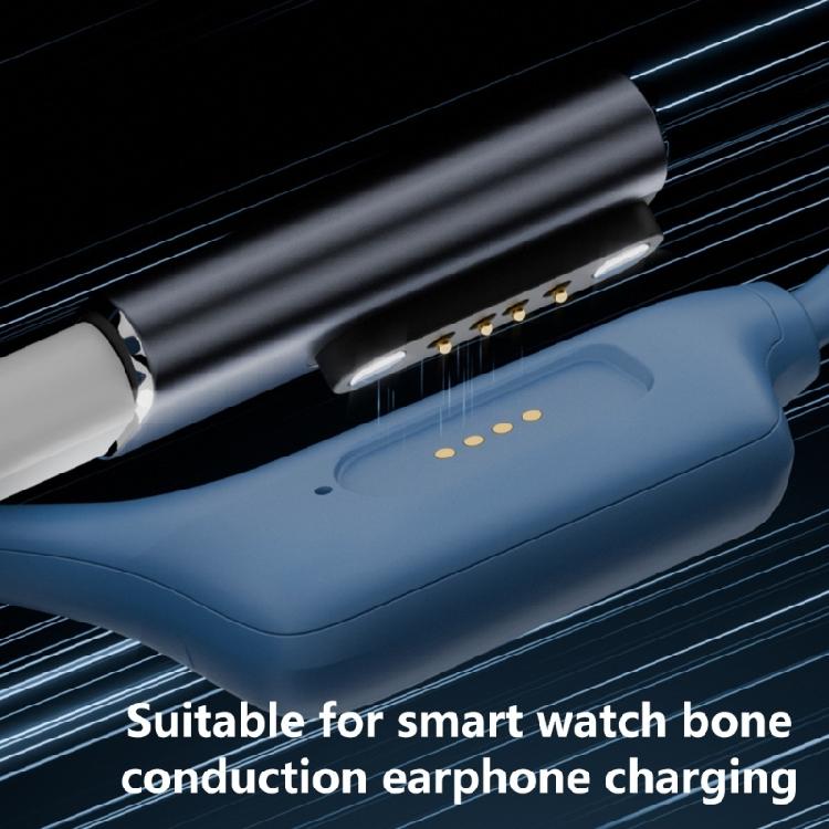 Magnetic Type C to 2/4Pin Charging Adapter 7.62mm Distance with Blue LED Light for Bone Conduction Headsets Smartwatch