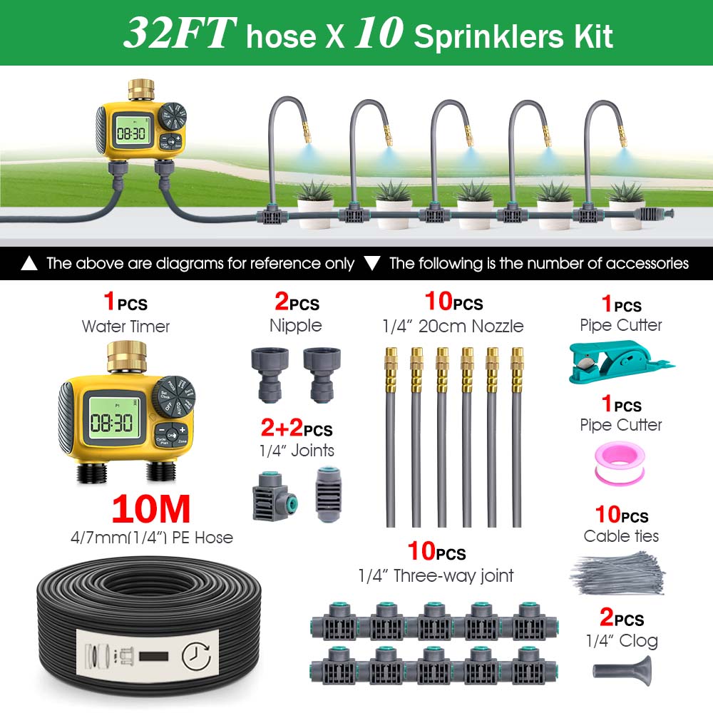 

Gardening Dual-Way Independent Control Irrigation Timer Mist Cooling Kit Custom DIY Watering Schedule Quick Connect Accessories