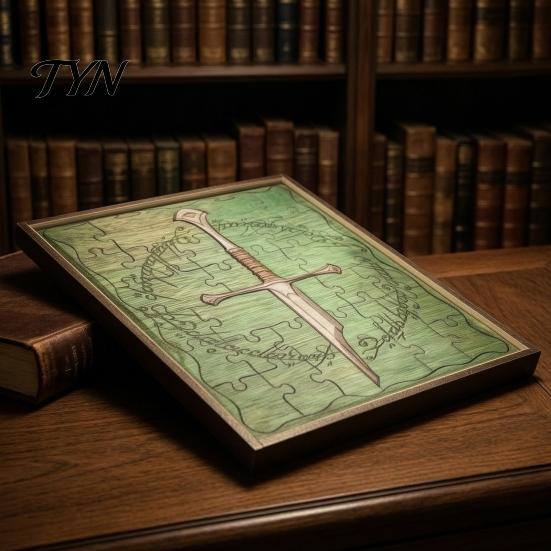 Unique Home Hanging Ornament Personalized Broken Blade Puzzle, Vintage Medieval Wooden Puzzle Framed Customized Wall Decor, Fantasy for Office