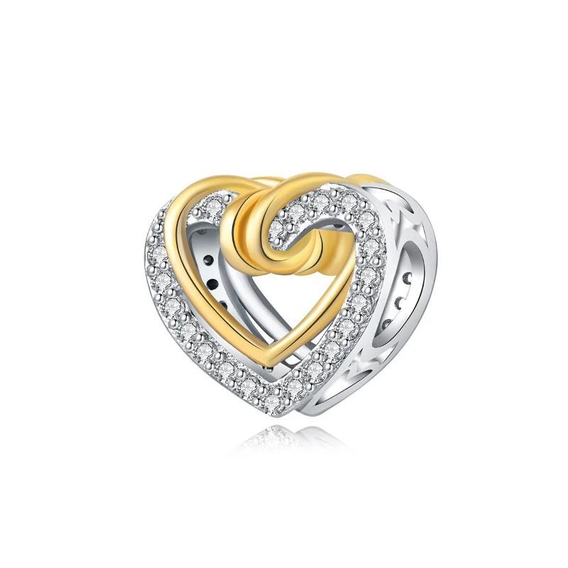 New Heart-Shaped Charms Copper Flower Forever Love Beads Fit Original Bracelets Necklace For Women Diy Jewelry Gift