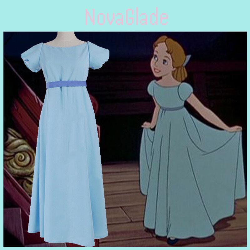 Enchanting Fairytale Peter Pan Wendy Darling Blue Dress With Bow And Headwear