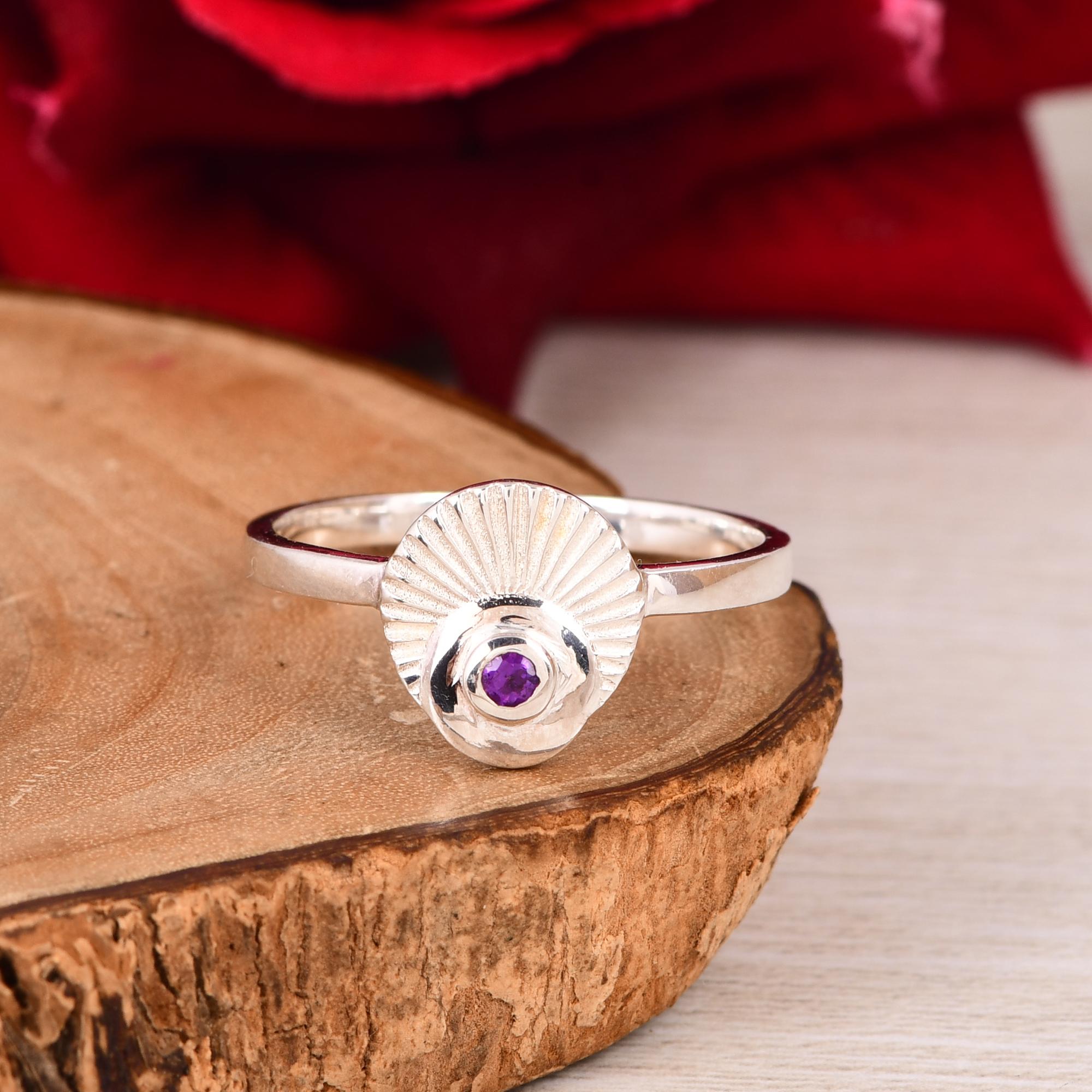 

Amethyst Round Gemstone Ring, Dainty Sterling Silver Ring, Minimalist February Birthstone Ring, Handmade Stackable Ring, Delicate Purple Stone Ring RAJR7082SLAM-SS_5