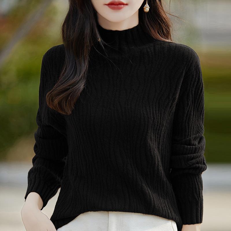 DAFIFY Женская мода повседневная осень-зима однотонный принт длинный рукав полуводолазка свитера XXL чёрный