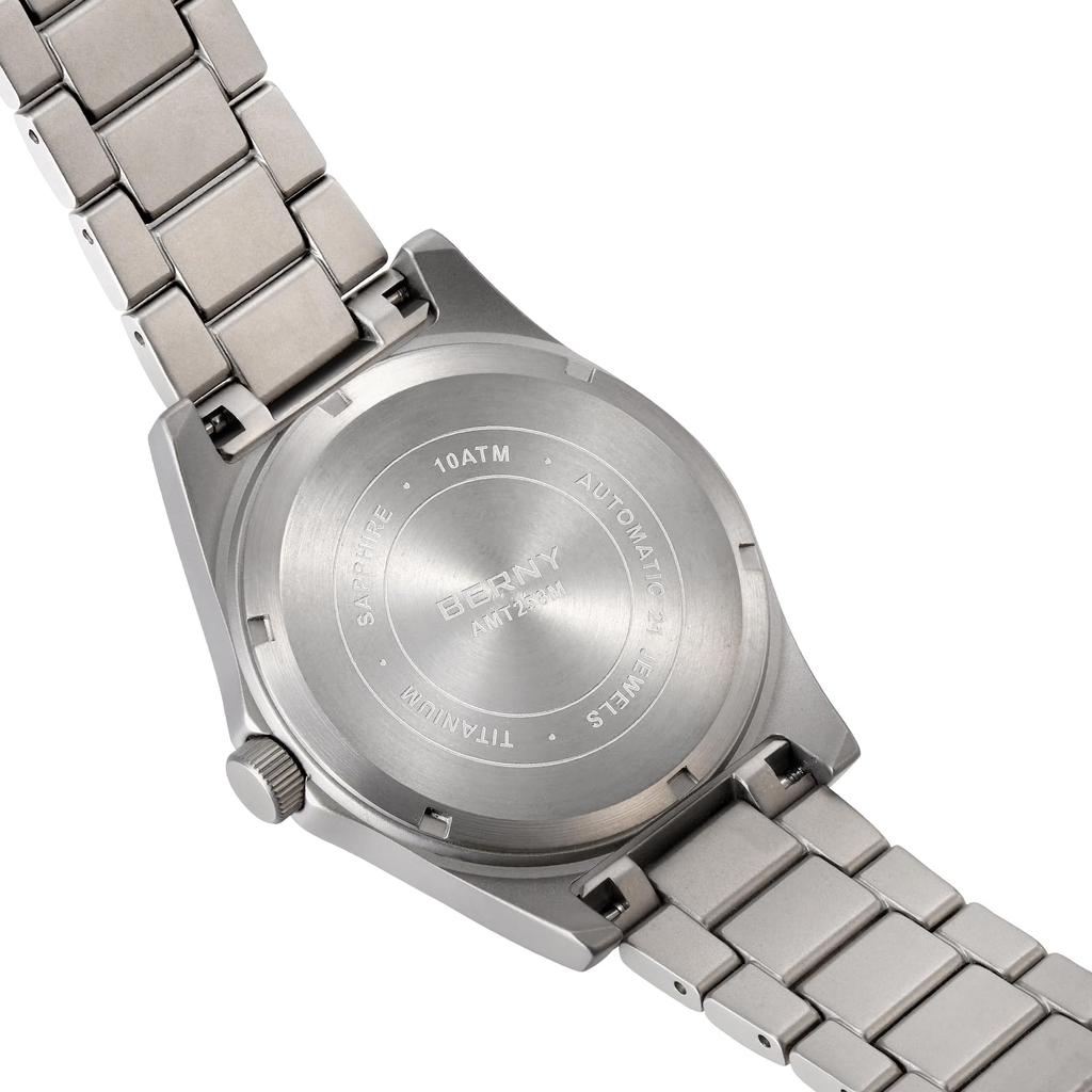 BERNY Titanium Mechanical Automatic Railroad 100M Water with AR Sapphire Crystal Watch, Watch, Watch, Resistant, Calendar,
