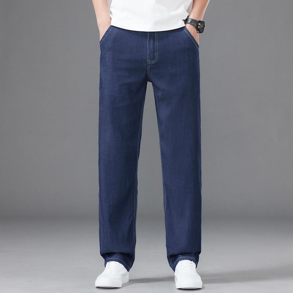 New Summer Lyocell, Cool, Thin, Soft, High-end Men's Denim Trousers, Loose, Straight, Trendy And Versatile