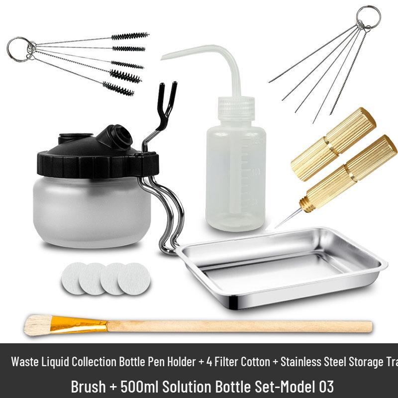 Airbrush Spray Gun Cleaning Kit: Includes Small Brush, Rinse Gun, Nozzle, and Four Ventilation Accessories for Auto Repair.
