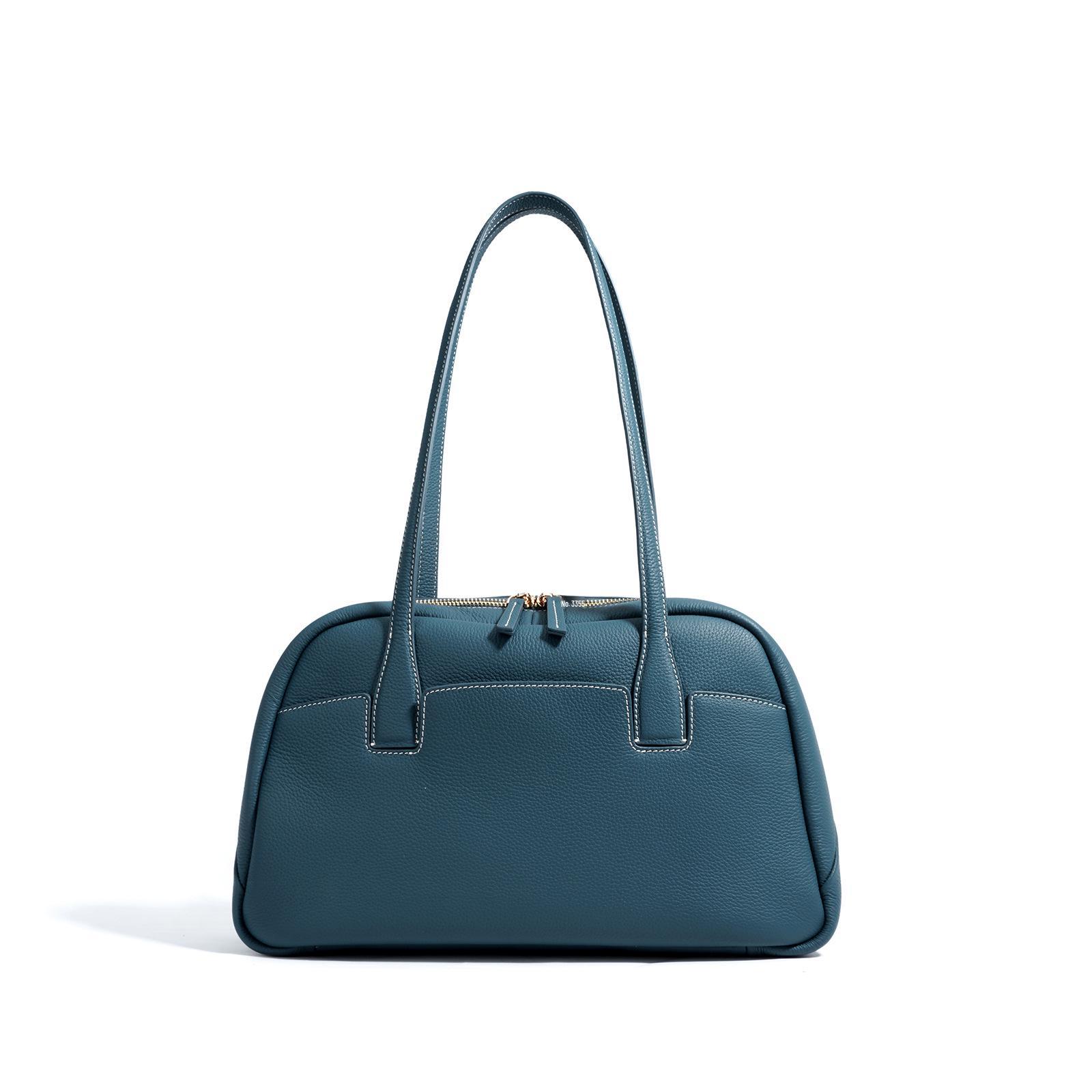 Женская сумка-тоут большой вместимости из натуральной кожи - Модная сумка-боулинг 2025 и наплечная сумка-бостон