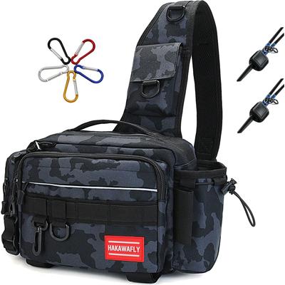 [HAKAWAFLY] Angeltasche 5WAY mit 2 Rutengurten und 5 Karabinern Angeltasche wasserdichte Tackle Bag Multifunktionale Langan Bag mit großer Kapazität (blau