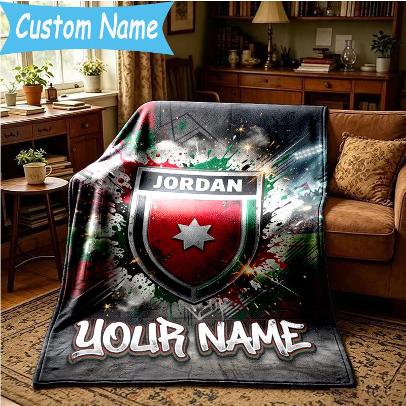 Custom Name Jordanian football Blanket Flannel Blanket for Camping, Hiking, Garden Parties, Picnic Essentials,gift for family and friend
