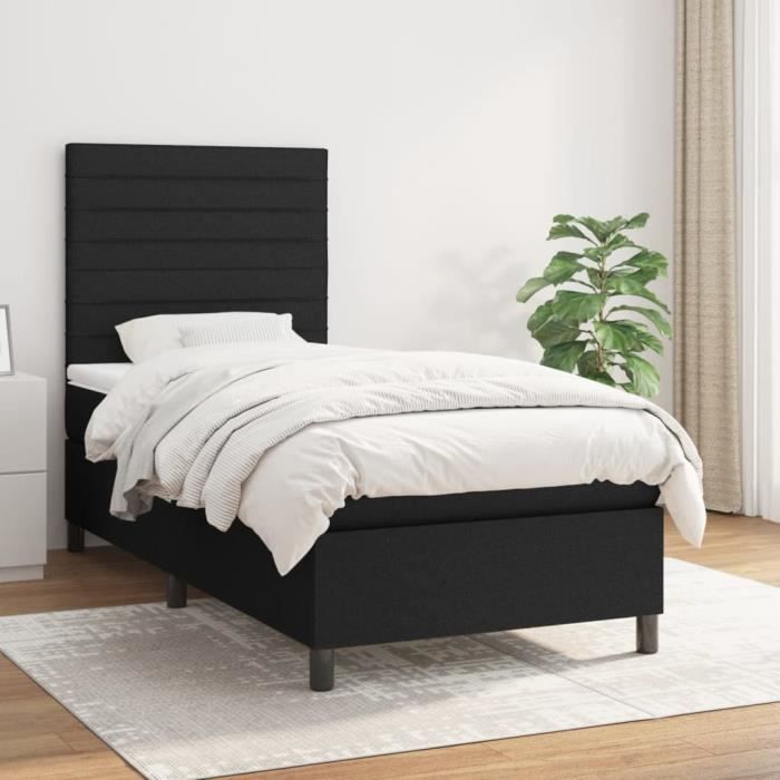 3141835 vidaXL Lit à sommier tapissier avec matelas Noir 100x200 cm Tissu