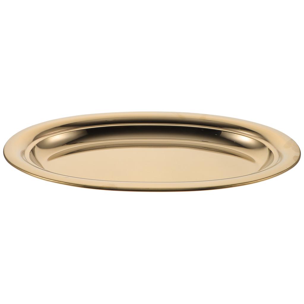 1pc Oval Plate Stainless Steel Food Plate Compact Snack Dish Rustproof Serving Tray For Home Restaurant Bar Breakfast Pastry