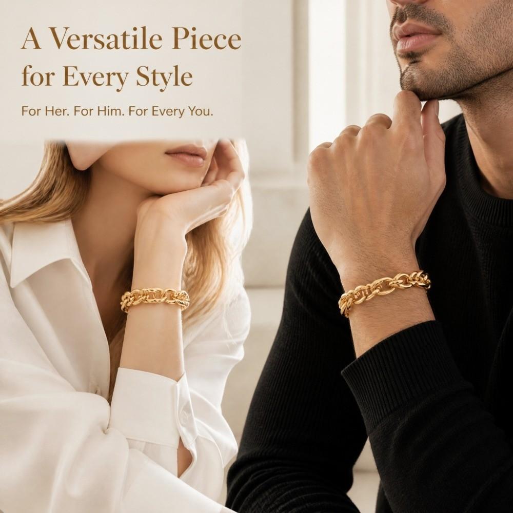 Gold Plated Chunky Chain Bracelet Stainless Steel Curb Link Bracelet Cable Chain Bracelet For Men