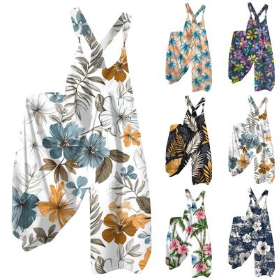 Damskie Letnie Ogrodniczki w Kwiatowy Wzór w Stylu Vintage (Nieregulowane paski)