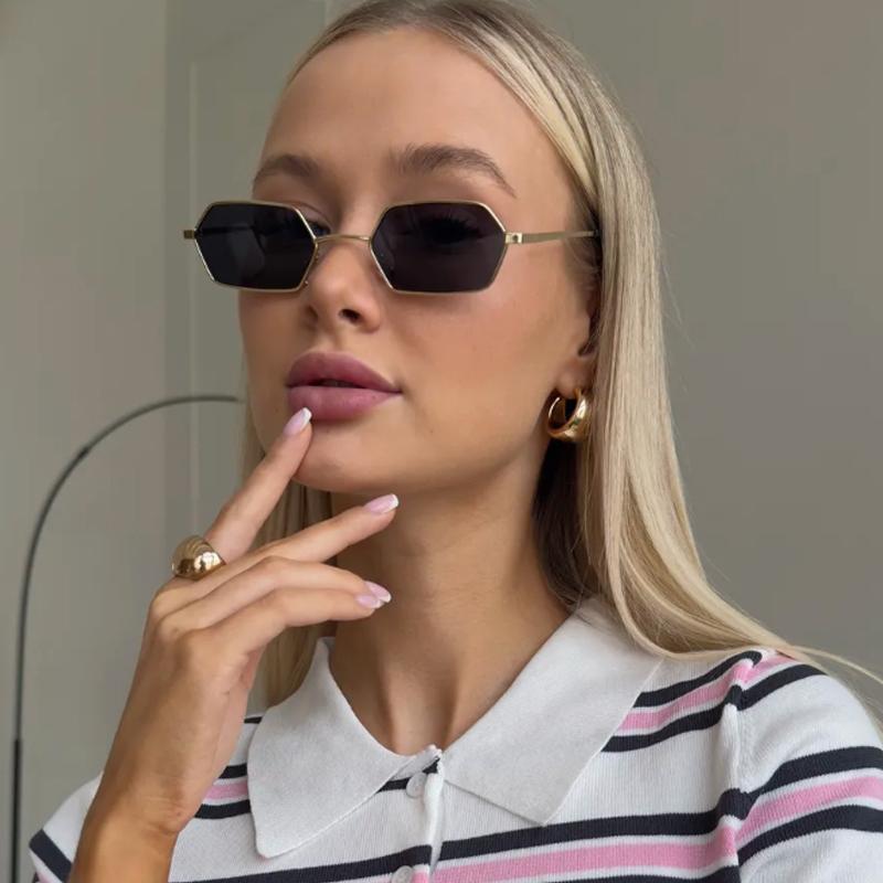 Protective Glasses 2pcs Fashion Small Rectangle Women Sunglasses Polygon Design Sun Glasses Colorful Lens Metal Frame Shades