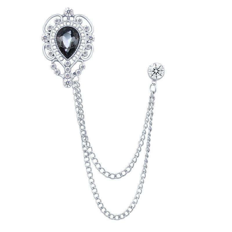 European & American Fashion Hollow Water Drop Brooch: Heart Chain Tassel Corsage for Men's and Women's Coats - Stylish, High-End Accessory.