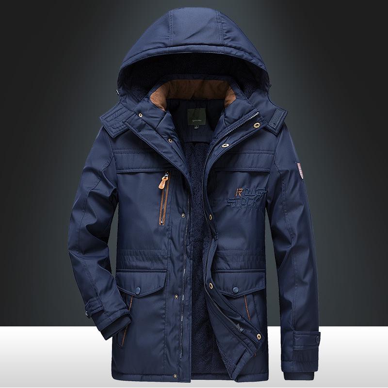 Middle Aged and Elderly Military Style Cotton Jacket, Washed Jacket, Men's Coat with Thick Velvet and Cotton Jacket