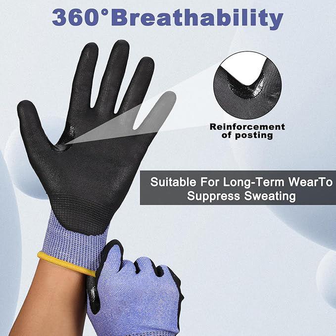 Mechanic Reinforce Thumb High Cut Level 5 Anti slip Micre Foam Nitrile Coated Cut Resistant Gloves for Glass Work Men