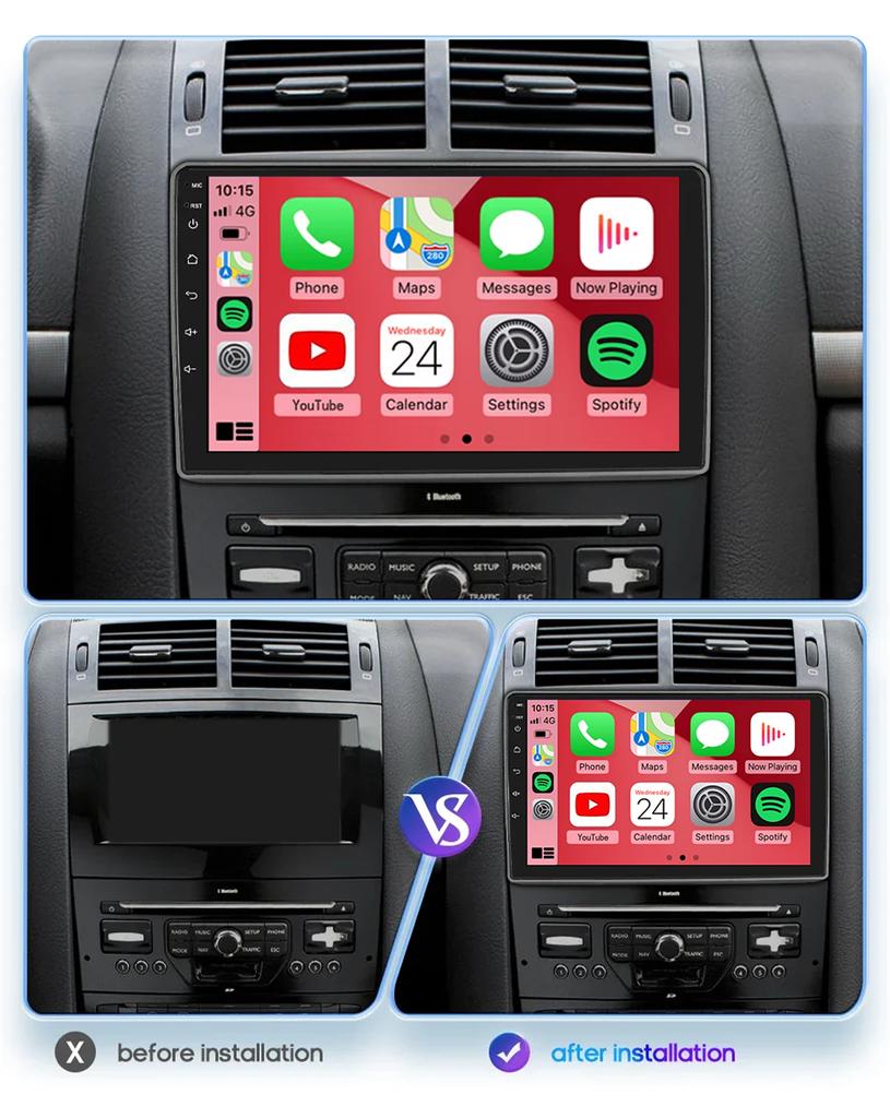 9 Inch Carplay 4G+WIFI Android 14 Car Radio for Peugeot 407 1 2004 - 2011 Multimedia Video Intelligent Player GPS DSP Navigation