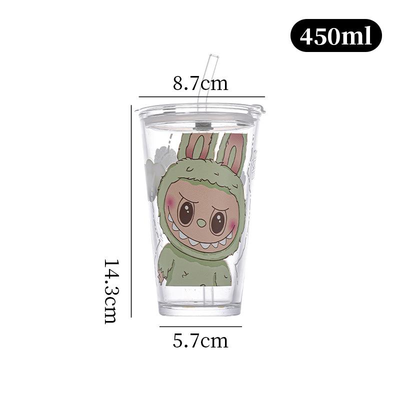 Niedlicher abgestufter Glas-Cartoon-Strohhalmbecher Milchfrühstücksbecher Haushalts-Trinkbecher