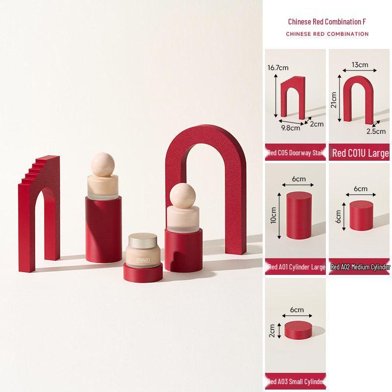 Chinese Red Geometric Photography Props: New Year Theme Still Life Display Stand