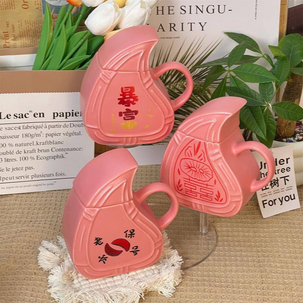 Produto único -- copo de cerâmica para kueh de pêssego vermelho, estilo nacional, mercadoria de estilo chinês, periferia personalizada, presente de aniversário, prático
