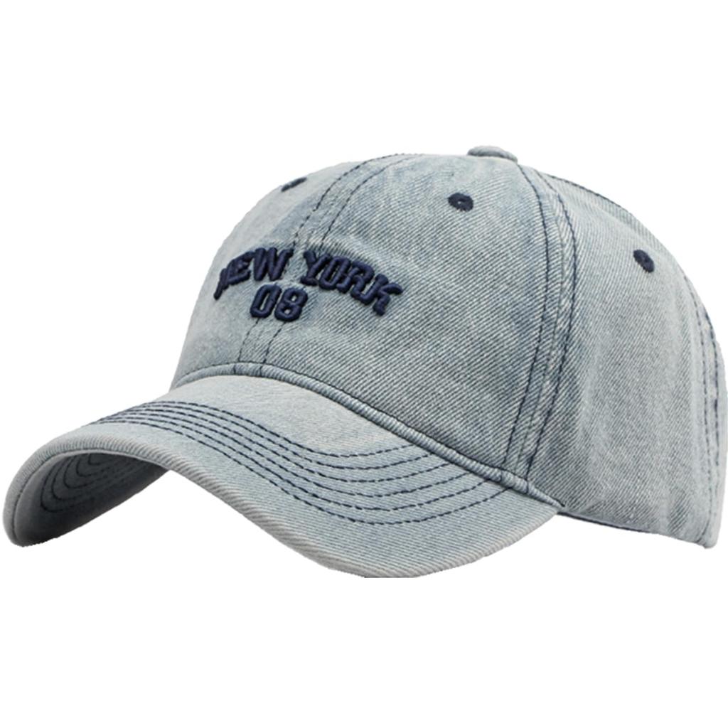 Chapeau Vintage Anglais CZ129 [Croc-Blanc], Casquette, Visière, Cool, Lettres, Décontracté, Denim, Homme, Femme, (Bleu clair)