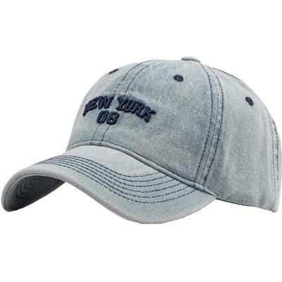 Vintage English CZ129 [White Fang] Hat, Cap, Brim, Cool, Letters, Casual, Denim, Men's, Women's, (Light Blue)