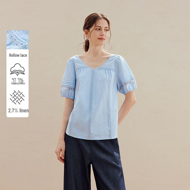 

INMAN Linen-Cotton Lace V-Neck Shirt M