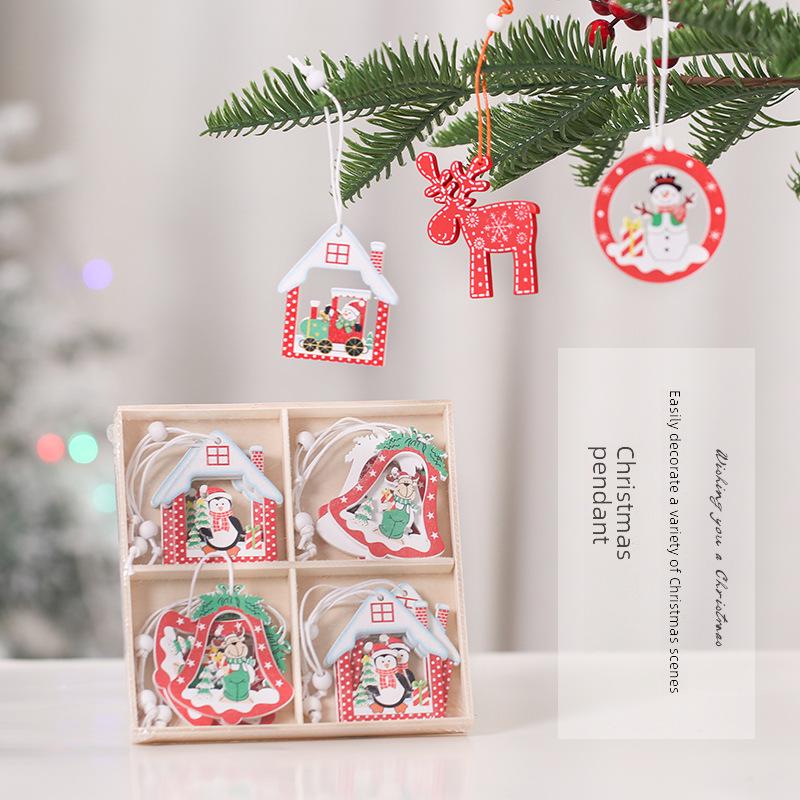 Creative Wooden Christmas Ornaments: Small Reindeer Tree Pendants with Exquisite Painted Box