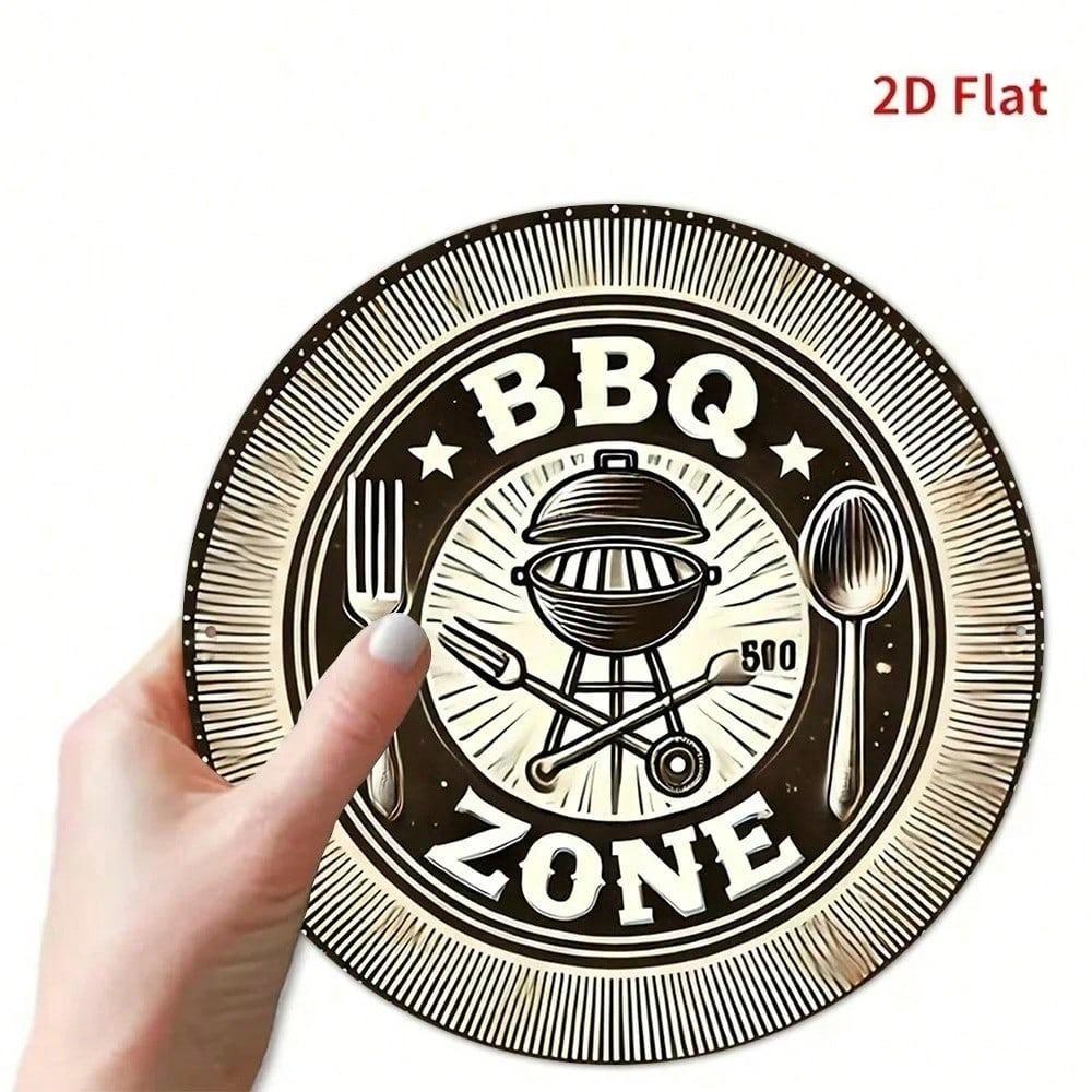 Vintage BBQ Metal Sign Rustic Kitchen Wall Decor Round Aluminum Tin Plate 20x20cm Bar Patio Grill Man Cave Gift