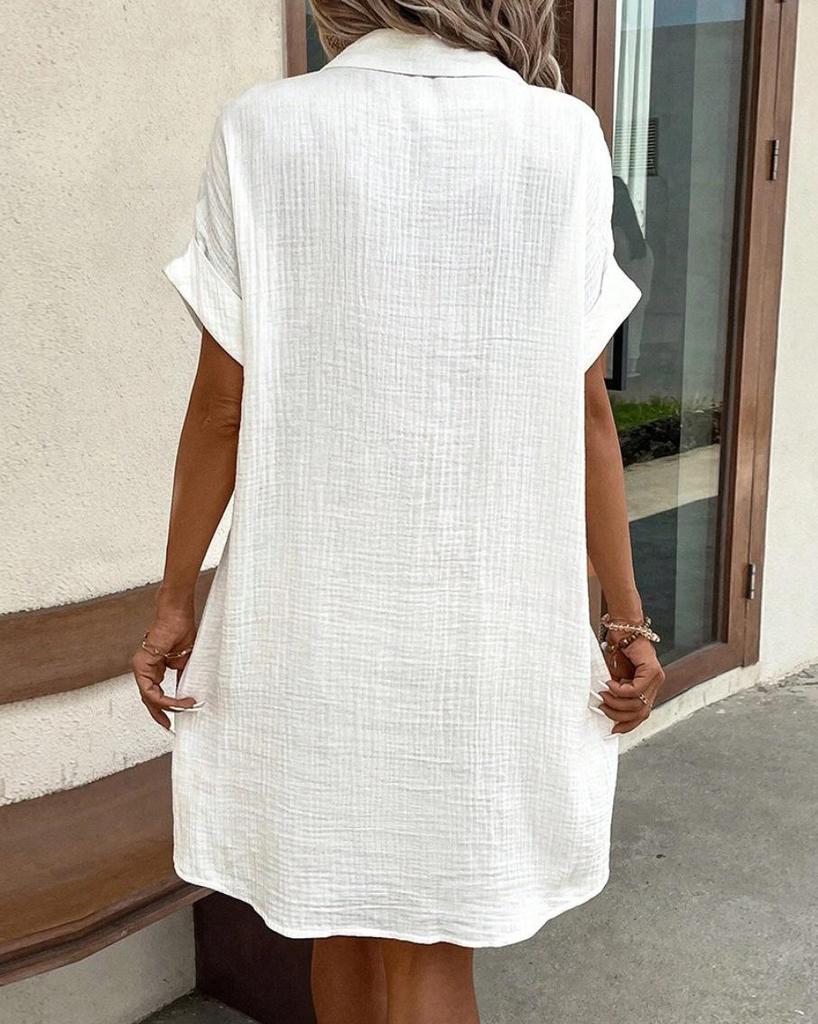 2024 Hot Seller: Summer V-Neck Button Cotton Linen Shirt Dress for Women